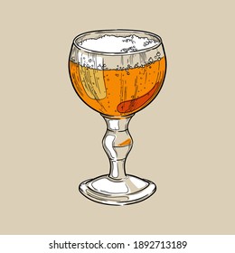 Goblet beer glass. Hand drawn vector multicolor illustration. 