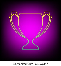 Goblet or cup. Vector. Yellow-green gradient linear icon on magenta light as background
