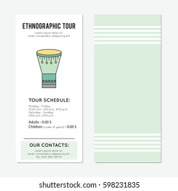 Goblet drum. Ethnographic tour vector vertical banner template. Traditional festival announcement. For travel agency products, tour brochure, excursion banner. Simple mono linear modern design.