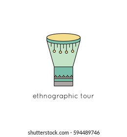 Goblet drum vector thin line icon. Colored isolated symbol. Logo template for ethnographic tour, element for travel agency products, tour brochure, excursion banner. Simple mono linear modern design.