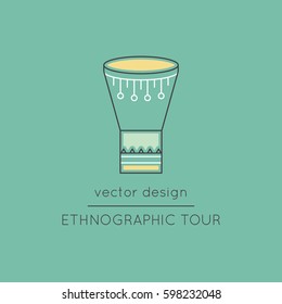 Goblet drum vector thin line icon. Colored isolated symbol. Logo template for ethnographic tour, element for travel agency products, tour brochure, excursion banner. Simple mono linear modern design.