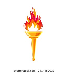 The Goblet of Fire. Torch with a burning fire. Fiery torch of the champion's victory. Flame emblem. Blazing fire. Vector illustration on a white background.