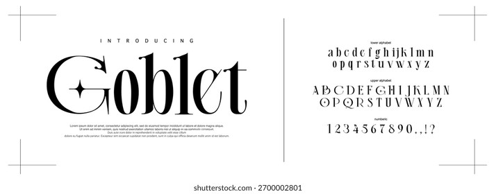 Fonte do oblet. Letra elegante maiúscula minúscula e número. Clássico Lettering minimal Fashion Designs. Fontes tipográficas decorativo vintage conceito. ilustração vetorial europa palácio reino era