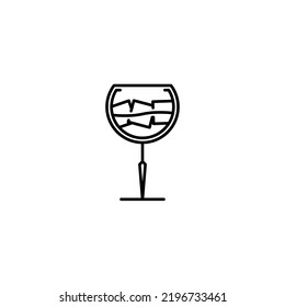 goblet glass icon with ice cube on white background. simple, line, silhouette and clean style. black and white. suitable for symbol, sign, icon or logo