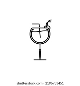goblet glass icon with straw and cherry on white background. simple, line, silhouette and clean style. black and white. suitable for symbol, sign, icon or logo