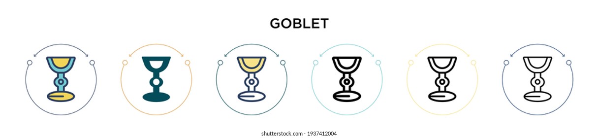 Icono de goblet en estilo relleno, delgado, contorno y trazo. Ilustración vectorial de dos diseños de vectores de goblet de color y negro se pueden utilizar para móviles, ui, web