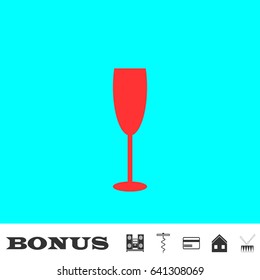 Goblet icon flat. Red pictogram on blue background. Vector illustration symbol and bonus buttons Music center, corkscrew, credit card, house, drum
