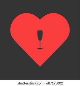 Goblet icon flat. Simple pictogram on heart background. Vector illustration symbol