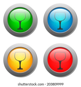Goblet icon glass button set in vector