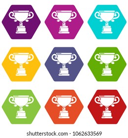 Goblet icons 9 set coloful isolated on white for web