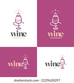 Goblet with liquid rotating for wine cellar logos.