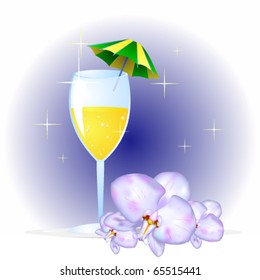Goblet with parasol and orchids