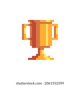 Goblet pixel art icon. Winner's trophy award. Sports competitions. Game tournament emblem. Golden cup. Game assets. Isolated abstract vector illustration. 8-bit sprite. 