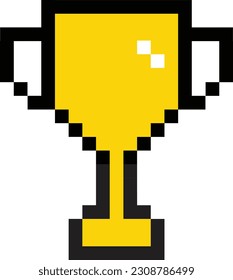 goblet pixel icon. Winner's trophy award sign. pixel art goblet yellow symbol. flat style.