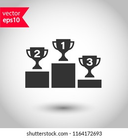 Goblet podium vector icon. Cup award sign. Reward ceremony icon. Prize places symbol. Champion goblet icon. EPS 10 flat symbol.