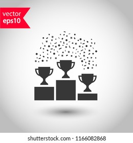 Goblet podium vector icon. Cup award sign. Reward ceremony icon. Prize places symbol. Champion goblet icon. EPS 10 flat symbol.