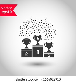 Goblet podium vector icon. Cup award sign. Reward ceremony icon. Prize places symbol. Champion goblet icon. EPS 10 flat symbol.
