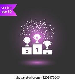 Goblet podium vector icon. Cup award sign. Reward ceremony icon. Prize places symbol. Champion goblet icon. EPS 10 flat symbol.