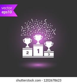 Goblet podium vector icon. Cup award sign. Reward ceremony icon. Prize places symbol. Champion goblet icon. EPS 10 flat symbol.