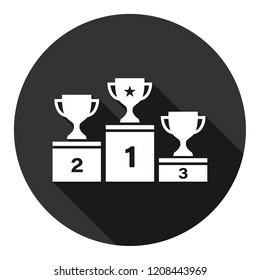 Goblet podium vector icon. Cup award sign. Reward ceremony icon. Prize places symbol. Champion goblet icon. EPS 10 flat symbol. Round icon with shadow