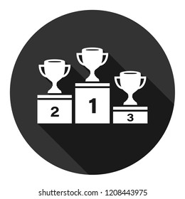 Goblet podium vector icon. Cup award sign. Reward ceremony icon. Prize places symbol. Champion goblet icon. EPS 10 flat symbol. Round icon with shadow