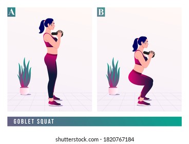 Goblet Squat exercise, Women workout fitness, aerobic and exercises. Vector Illustration.	