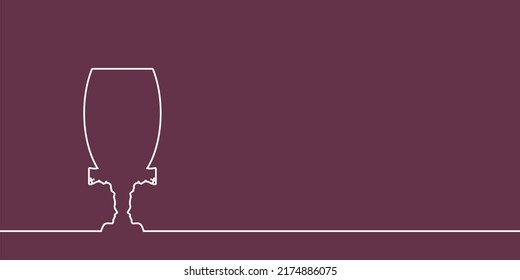 A goblet or two face profile view. Optical illusion. Human head make silhouette of wineglass. Thin line style