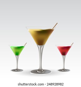 Goblets with a cocktail  three different on a gray background