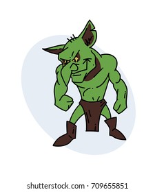 Goblin cartoon hand drawn image. Original colorful artwork, comic childish style drawing.