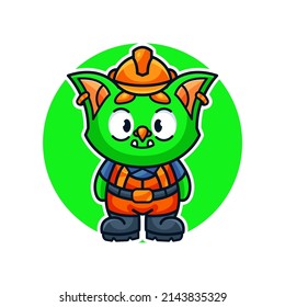 goblin the Contractor cartoon vector icon illustration 