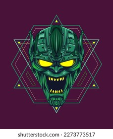 Goblin face robotic vector logo