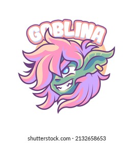 Goblin girl head Mascot Logo Illustration