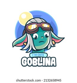 Goblin girl head Mascot Logo Illustration