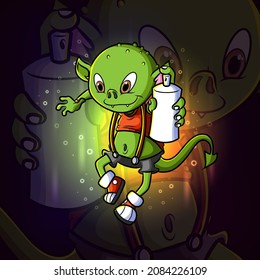 The goblin graffiti artist holds the paint spray esport mascot design of illustration