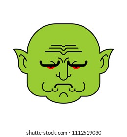 goblin Grumpy Green troll face. Angry org head. Vector illustration
