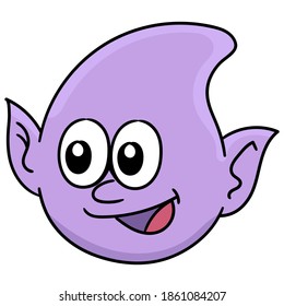 goblin head emoticon in purple. cartoon caharacter cute doodle draw