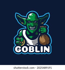 Goblin logo mascot design vector with modern illustration concept style. Goblin illustration holding coin for esport team.