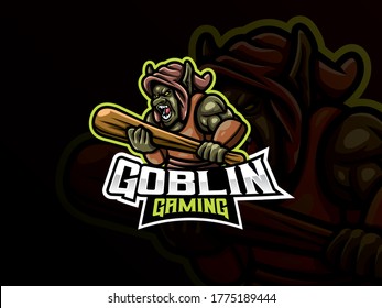 Goblin mascot sport logo design. Fantasy creature mascot vector illustration logo.  Emblem design for esports team. Vector illustration