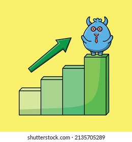 Goblin monster cute businessman mascot character with a inflation chart cartoon style design