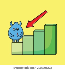 Goblin monster cute businessman mascot character with a deflation chart cartoon style design