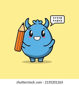 Goblin monster cute cartoon clever student with pencil style design