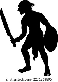 Goblin silhouette illustration with sword and shield