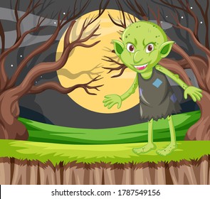 Goblin in standing position in cartoon character on background illustration