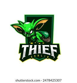 Goblin Thief holding money bag mascot logo illustration
