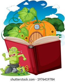 Goblin or troll cartoon character with a story book illustration