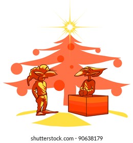 goblins under the christmas tree. Elements are in different layers for easy editing