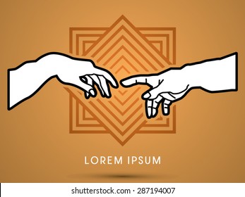 God and Adam's hands , designed on geometric line square background, graphic vector.