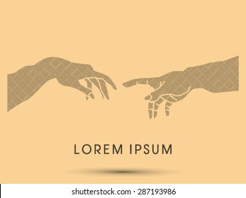 God and Adam's hands , designed using black line square, graphic vector.
