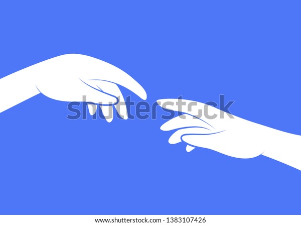 God Adams Hands Touching Fingers Genesis Stock Vector