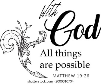 With God all things are possible, Gospel Verses, Christian Poster, Inspirational Quote, Scripture Print 